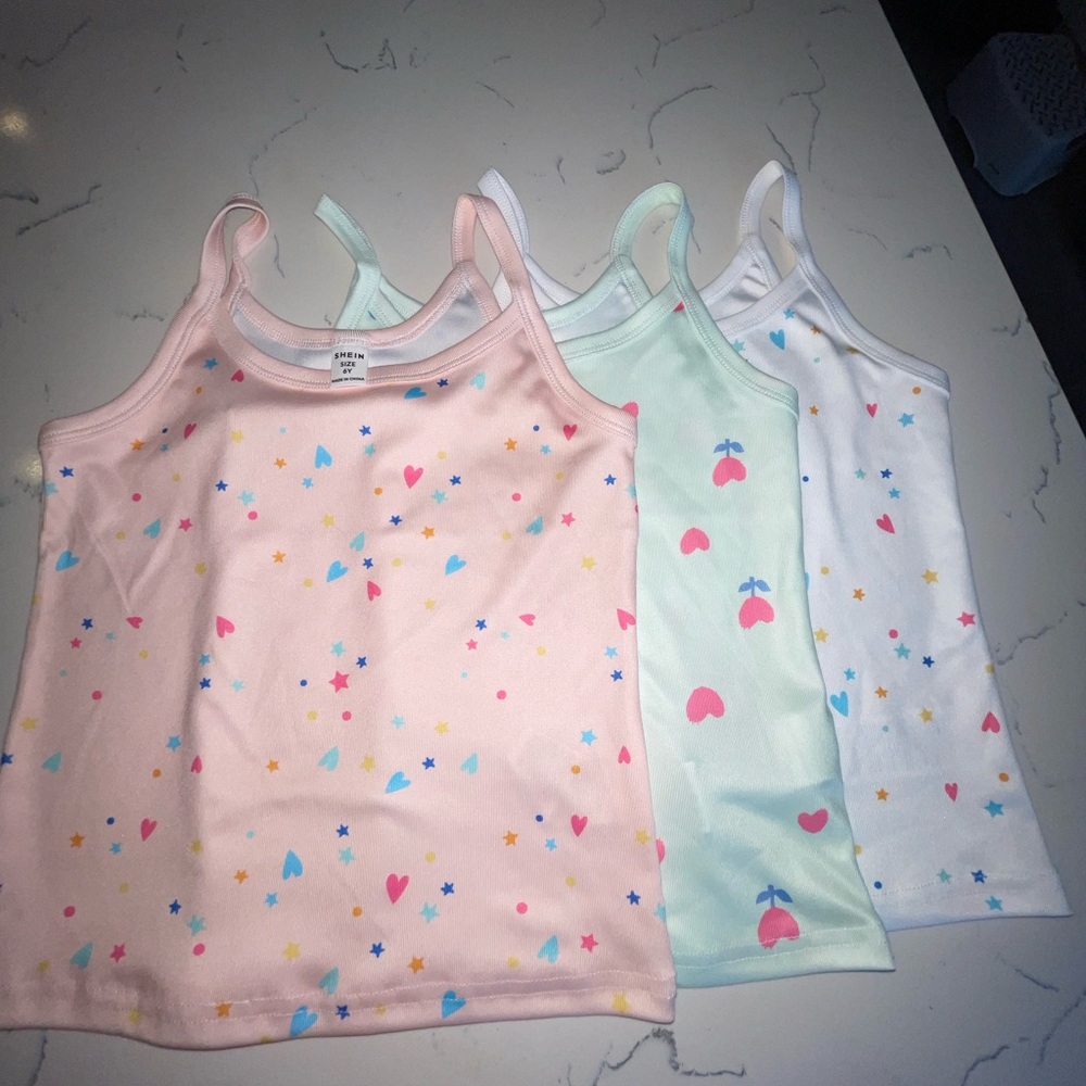 Girls' Heart & Star Print Tank Tops - Pastel Multi (3-Pack) 10 items in total
